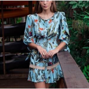 Patbo Resort 2020 Padded Shoulder Tropical Print Shirtdress‎ US 4